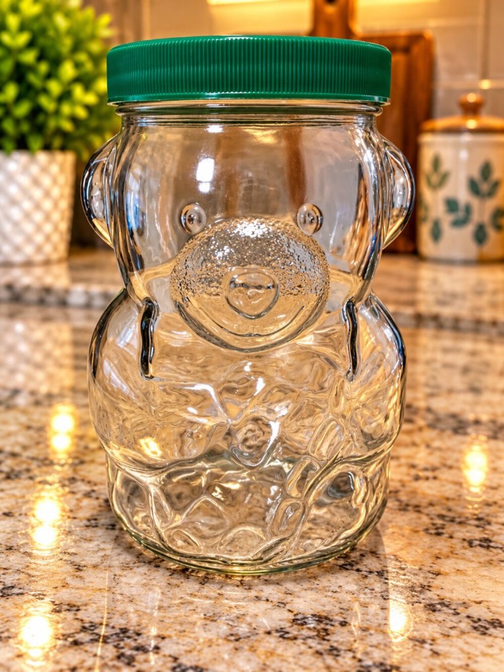 VTG 1980s Kraft Peanut Butter Glass Bear Jar Green Lid Papa Bear Collectible